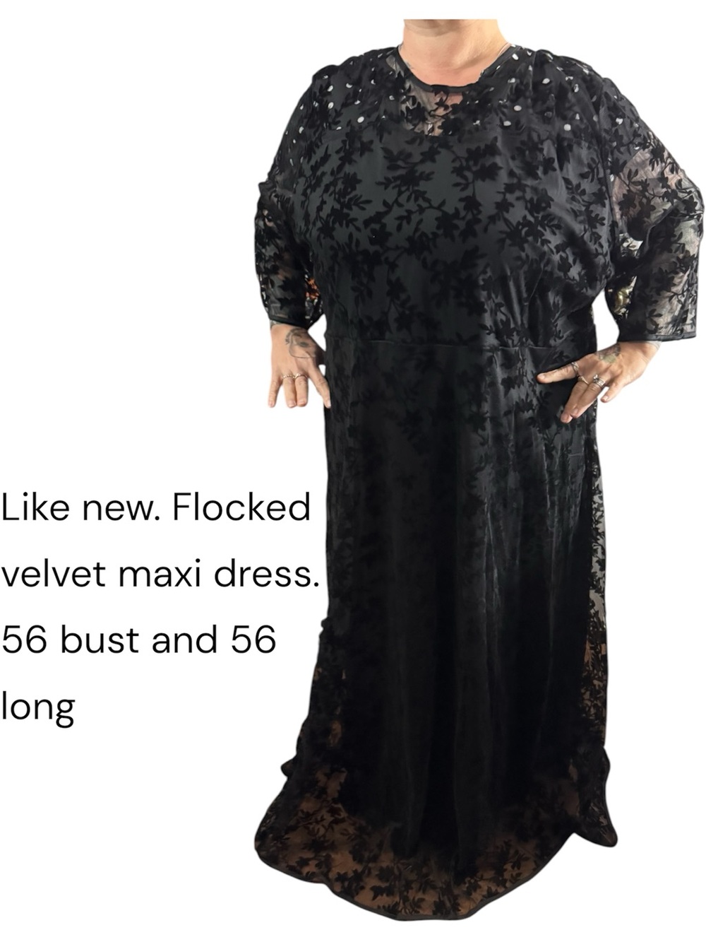 Black Flocked Velvet Maxi Dress